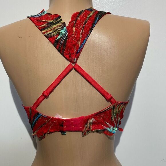 PINK Victoria's Secret Women's Red Floral Racerback Date Push Up Bra Size Small - Picture 5 of 10